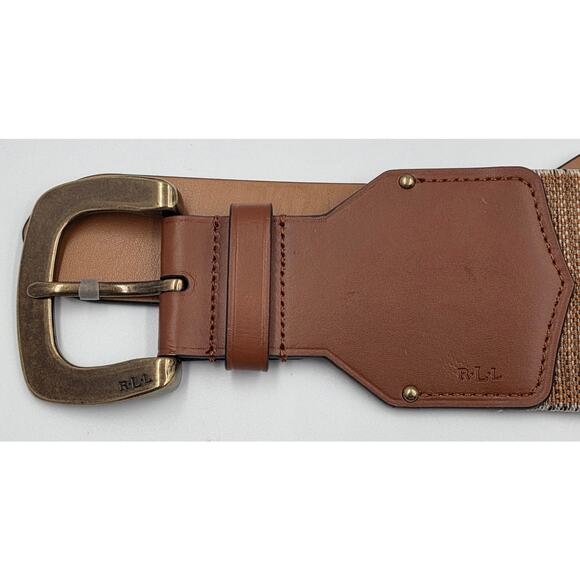 RALPH LAUREN Natural Brown Faux Leather Stretch Canvas Wide Belt M Versatile 35\